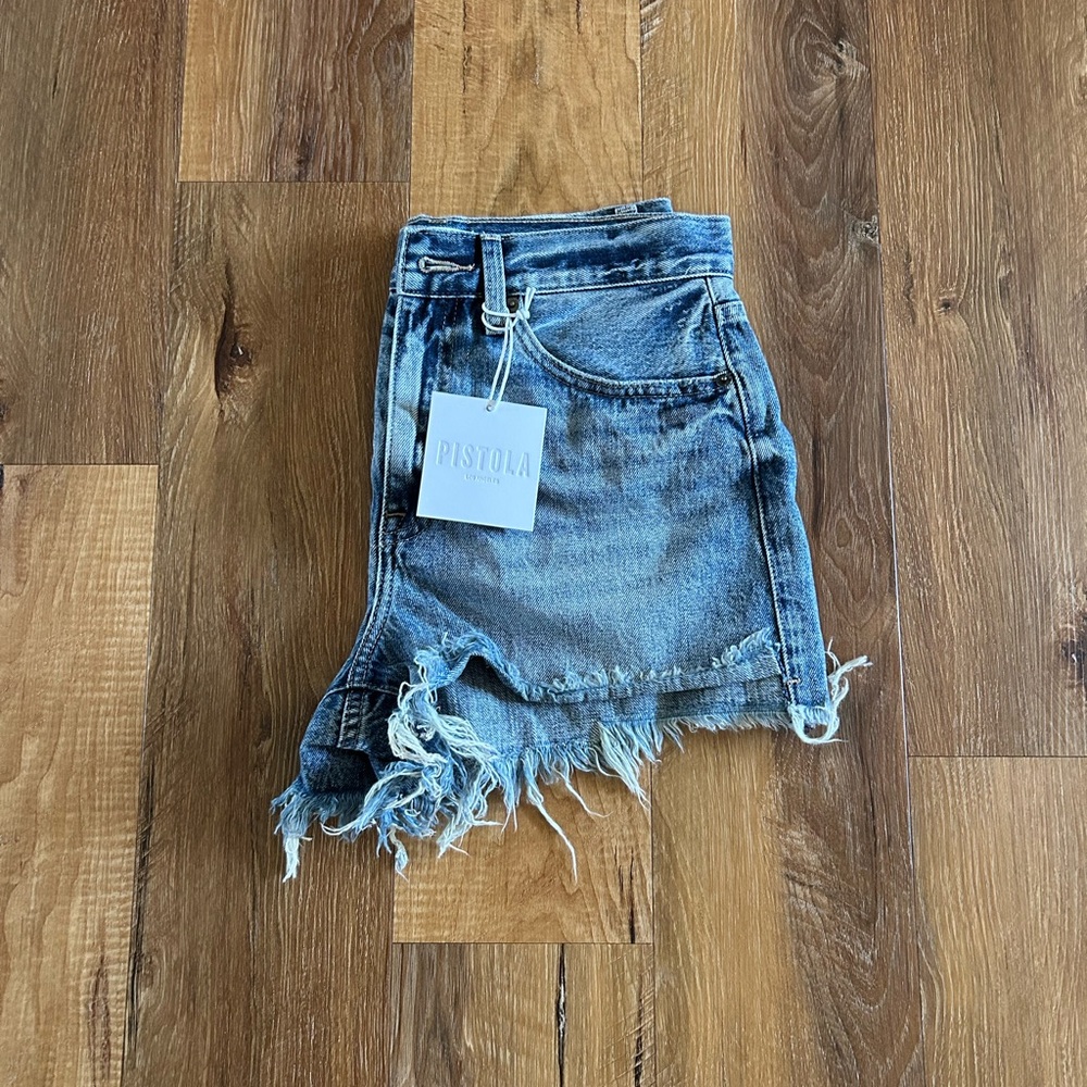 Pistola Blue Frayed Hem Denim Shorts